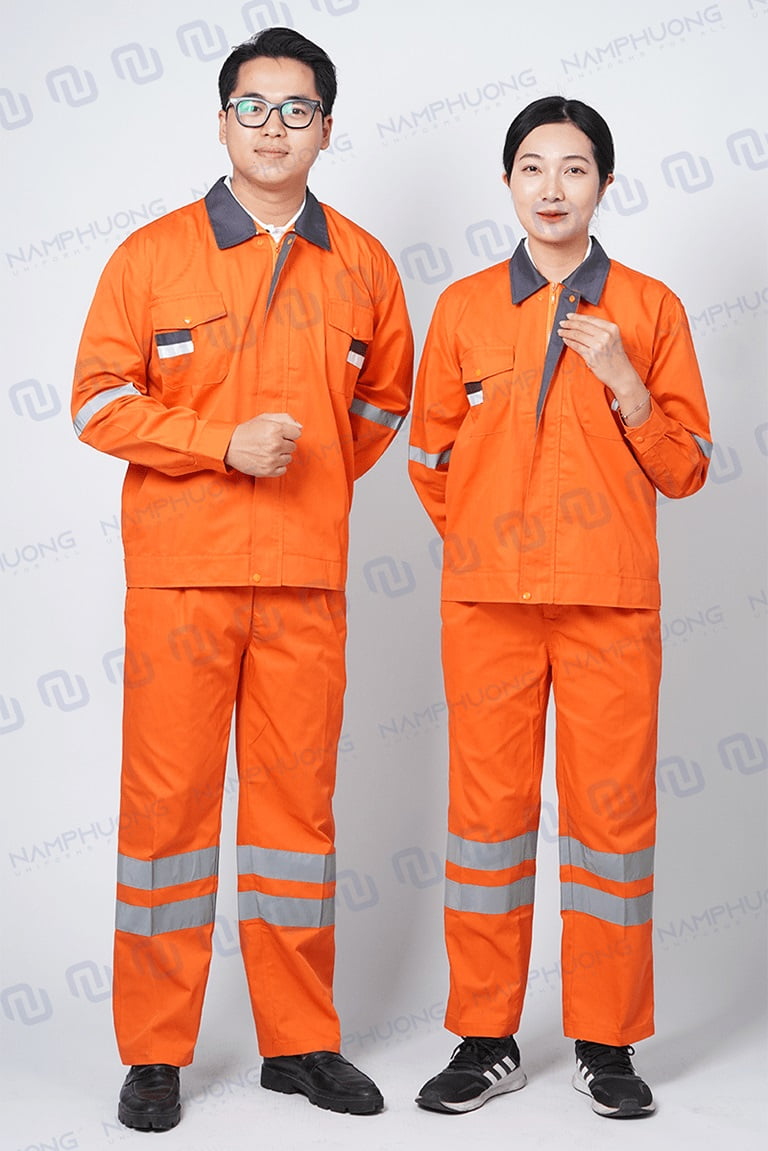 Mẫu đồng phục bảo hộ lao động cho thợ điện màu cam, bền đẹp